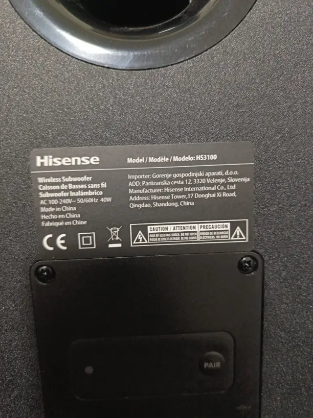 Subwoofer Hisense HS3100 Wireless