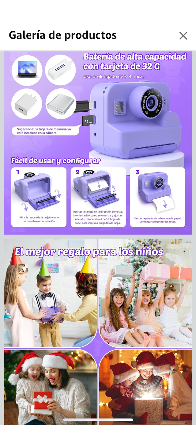 Cámara Instantánea Infantil Morada o rosa