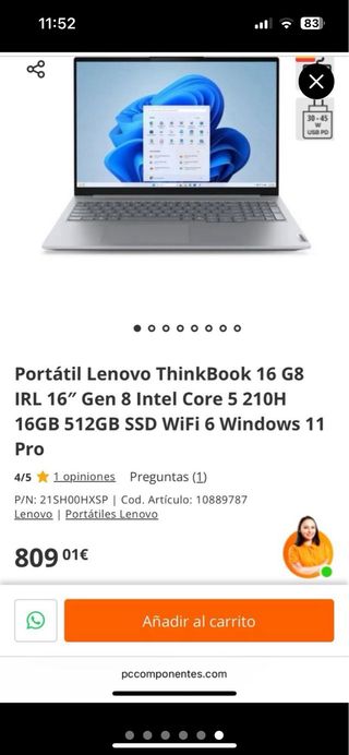Portátil Lenovo ThinkBook 16 G8 Gris