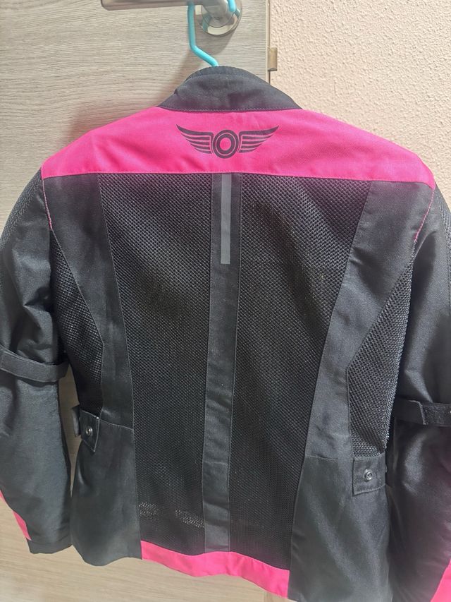Chaqueta Moto Mujer Negra y Rosa