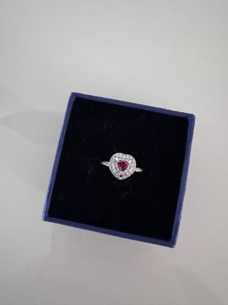 Anillo Corazón Rosa Swarovski Plata