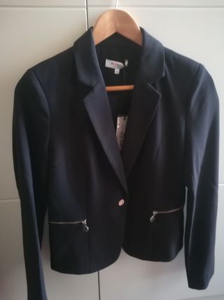 Americana Morgan negra entallada cremalleras 38