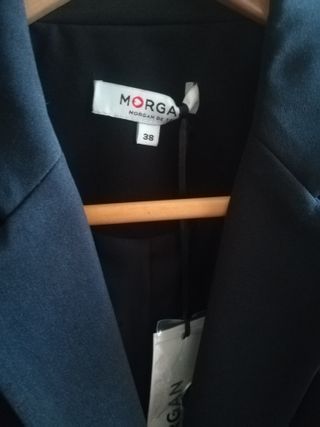 Americana Morgan negra entallada cremalleras 38