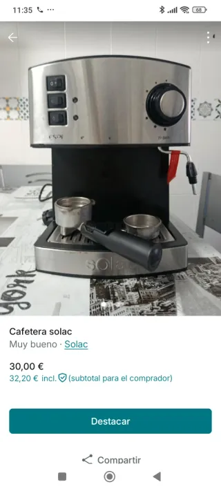 Cafetera Solac Espresso 19 Bar