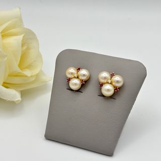 Pendientes Oro 18kt Perlas diamantes y Rubíes