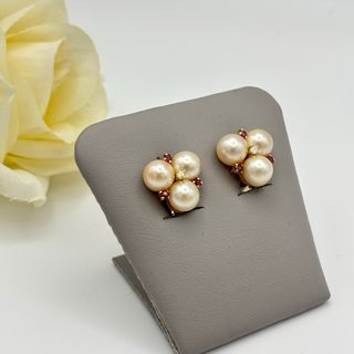 Pendientes Oro 18kt Perlas diamantes y Rubíes