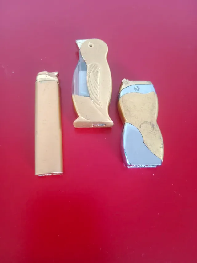 Colección 3 encendedores dorados gas antiguos