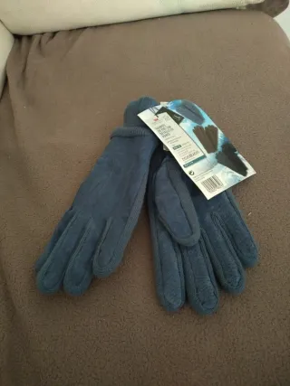 Guantes de piel azul para mujer. Talla L (7/8)