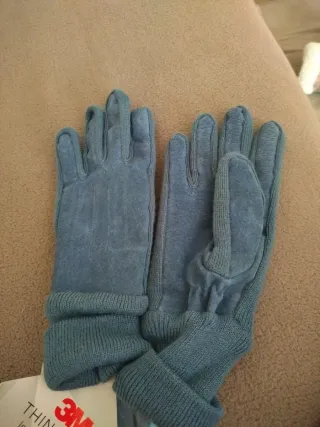 Guantes de piel azul para mujer. Talla L (7/8)