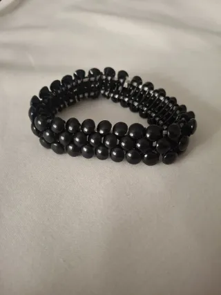 Lote 2 pulseras negras y plateadas elásticas