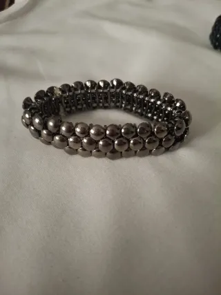 Lote 2 pulseras negras y plateadas elásticas