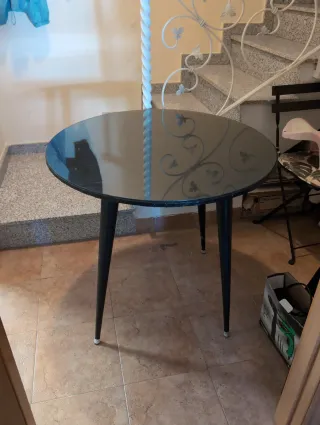 Mesa Redonda Negra Cristal