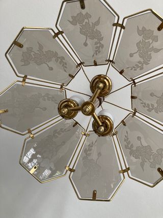 Lámpara Colgante Vintage Cristal y Metal Dorado