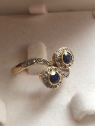 Anillo Oro 18k 2 Zafiros y Diamantes