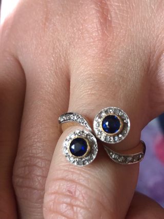 Anillo Oro 18k 2 Zafiros y Diamantes