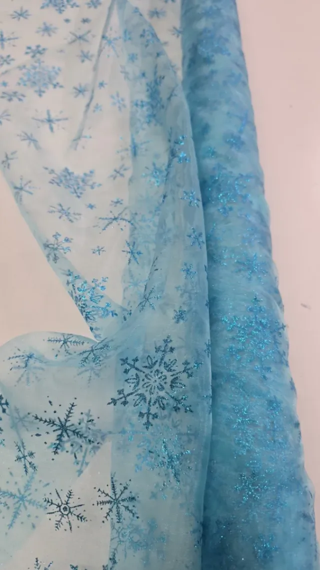 Tela organza turquesa copos nieve