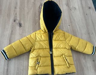 Cazadora reversible bebé azul y mostaza