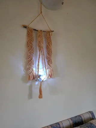 Portavaso Arazzo macramè con bastone legno Rustico