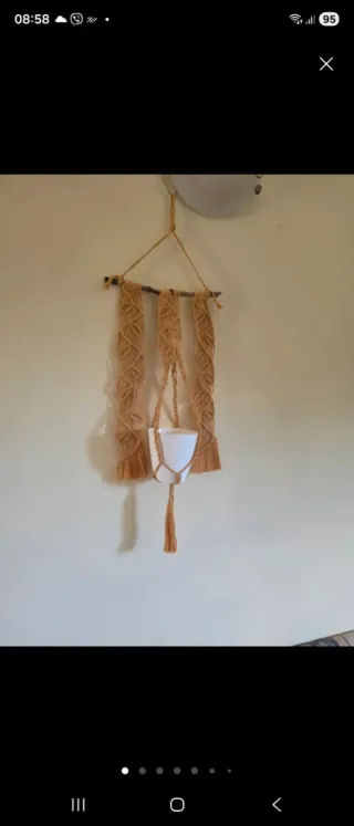 Portavaso Arazzo macramè con bastone legno Rustico