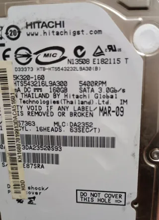 Hardisk Hitachi 160GB SATA + DVDRW