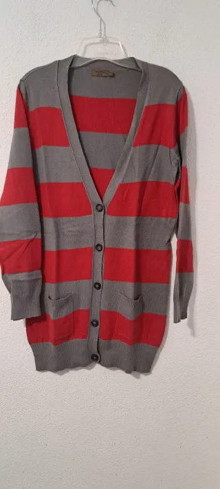 Cárdigan Cortefiel Rayas Mujer Gris/Rojo