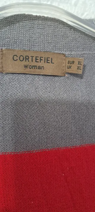 Cárdigan Cortefiel Rayas Mujer Gris/Rojo
