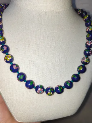 Collana vintage cloisonné blu