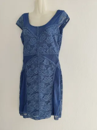 Vestido H&M Divided azul encaje mini
