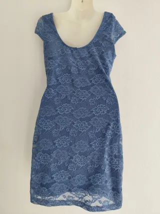 Vestido H&M Divided azul encaje mini