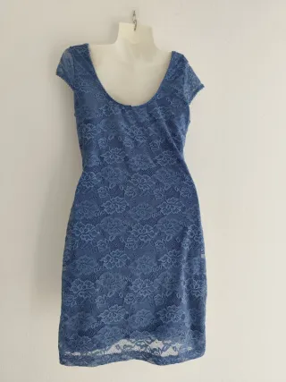 Vestido H&M Divided azul encaje mini