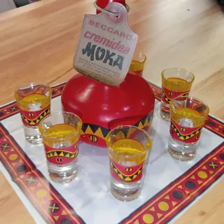 Bottiglia e 6 Bicchierini Beccaro Moka Anni '70