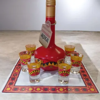 Bottiglia e 6 Bicchierini Beccaro Moka Anni '70
