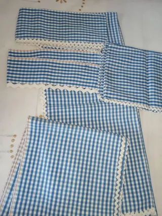 Tiras Algodón para baldas. Cuadros Azul/Blanco