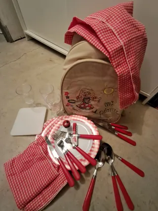 Mochila picnic beige con bordado