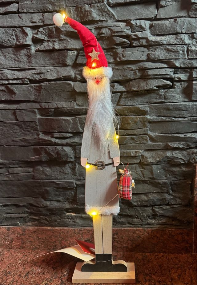 Babbo Natale in legno con luce LED 60 cm