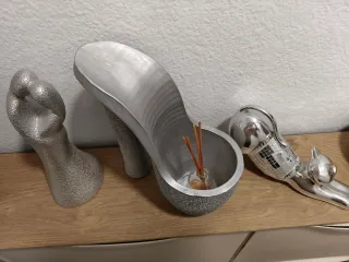 Set Decoración Plateado Figura Humana Zapato Gato