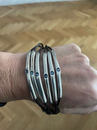 Pulsera Uno de 50 Cuero y Plata