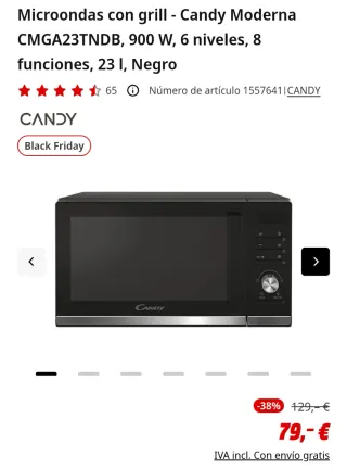 Microondas Candy CMGA23TNDB 900W 23L Negro