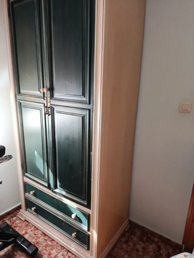 Armario de madera beige y verde