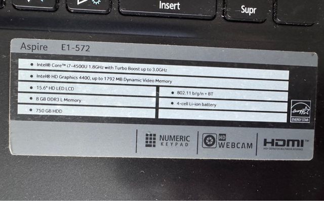 Ordenador portatil Acer Aspire E1-572