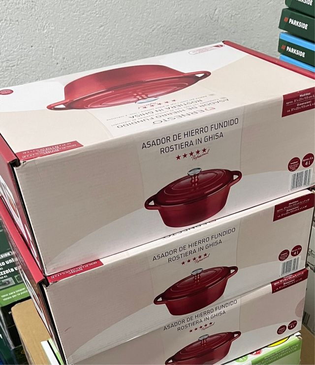 Asador hierro fundido rojo