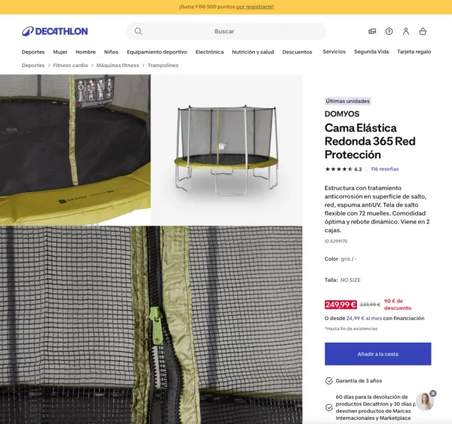 Cama elástica con red de seguridad