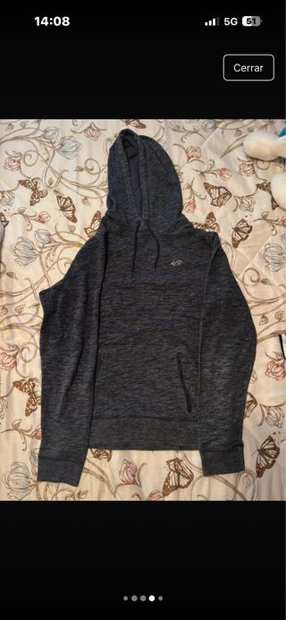 Sudadera Hollister Gris Capucha Vintage