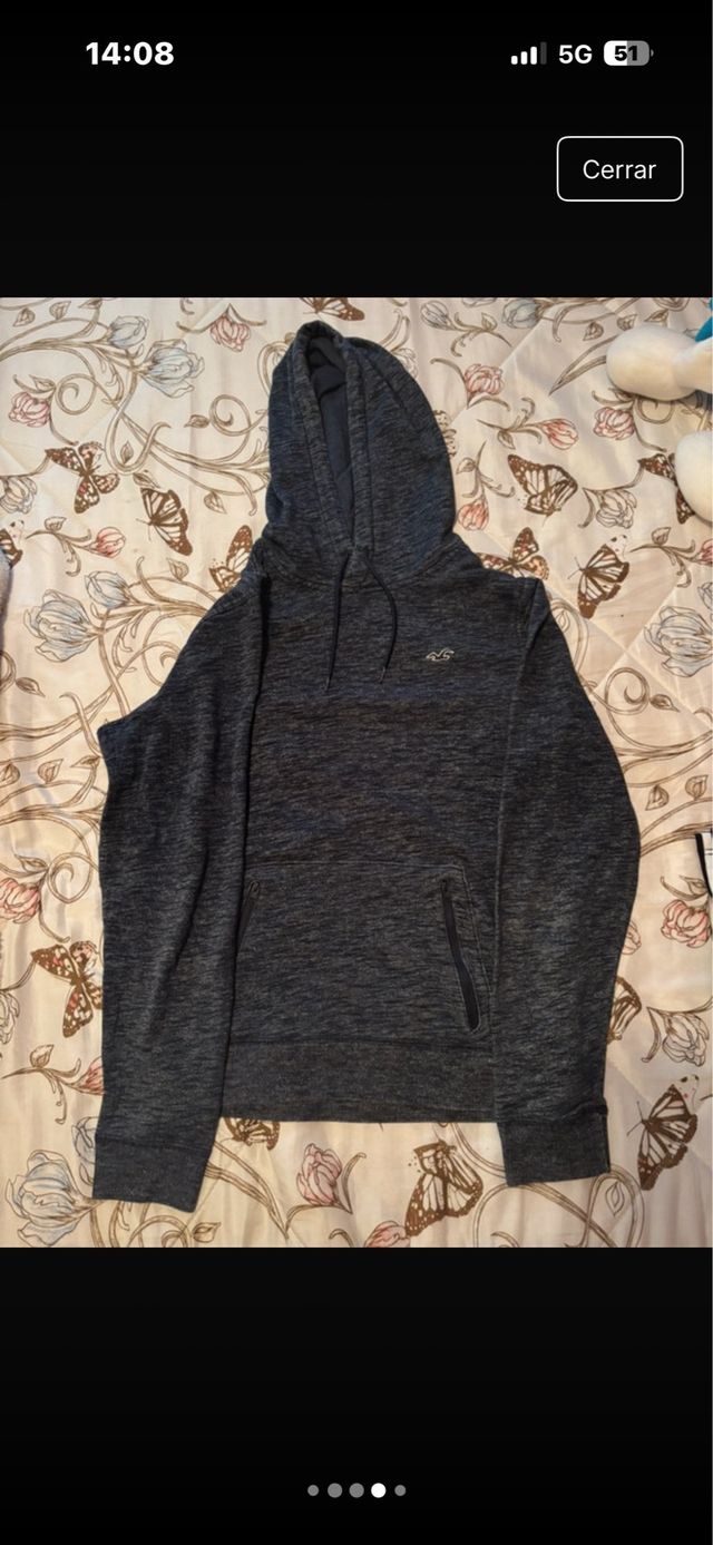 Sudadera Hollister Gris Capucha Vintage