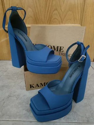 Sandalias plataforma tacón alto KAMOME azul