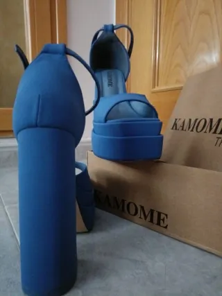 Sandalias plataforma tacón alto KAMOME azul