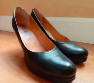 Zapatos de piel negros tacón plataforma