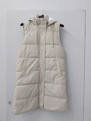 Gilet lungo ecopelle beige