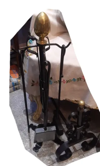 37cm Morillos de chimenea hierro forjado y laton