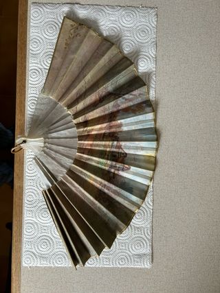 Abanico Nácar Hueso S.XIX Escena Pintada